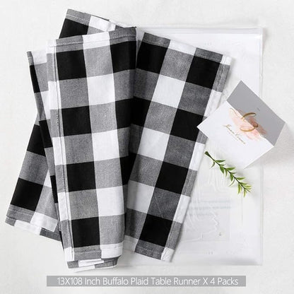 Black and White Plaid Table Runner Checker Buffalo Table Runner 4 Pieces 13 x 108 Inch Table Cover for Halloween Party Outdoor Family Fall Decorations
