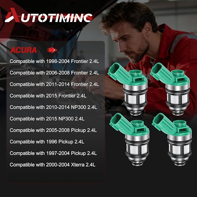 Fuel Injectors Set of 4 Compatible with Nissan Frontier NP300 Pickup Xterra 2.4L Fuel Injector Replace FJ397 16600-1S700