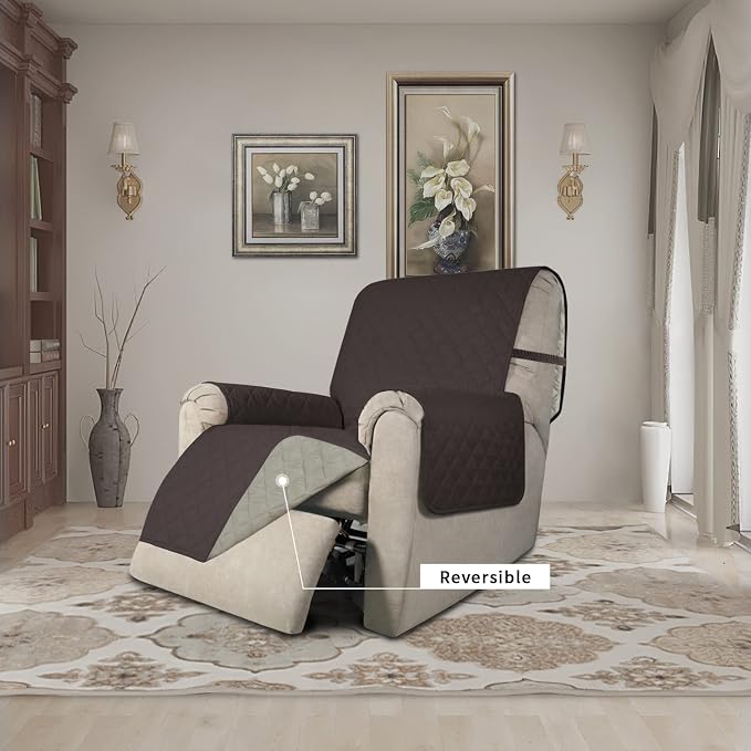 Easy-Going Recliner Chair Slipcover Reversible Sofa Cover Water Resistant Couch Cover Furniture Protector with Elastic Straps for Pets Dog (Recliner 22 inch, Chocolate/Beige) | Machine Washable Slipcover For Dogs, Water Resistant Furniture Mat For Livi...