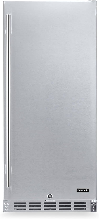 NewAir 15” Outdoor Beverage Fridge | Freestanding or Built-In Under counter Refrigerator for Outside Patio | Weatherproof Outdoor Fridge for 90 Cans with Detachable Castors | Stainless Steel