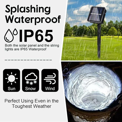 4 Pack Solar Powered Copper Wire String Lights Outdoor, Total 400LED Waterproof 8 Modes Fairy Lights for Garden, Patio, Party, Yard, Christmas (White)