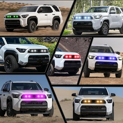 4PCS RGB Front Grill Lights Compatible with Toyota 4Runner SR SR5 2025 2026 | 8 Lighting Modes, with 4-in-1 Wire Harness Fuse Adaptor, LED Grille Light Bar for Toyota 4Runner 2025 2026