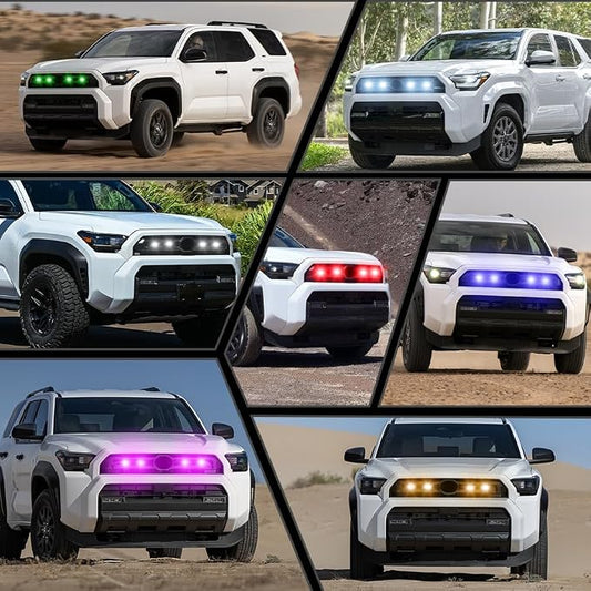 4PCS RGB Front Grill Lights Compatible with Toyota 4Runner SR SR5 2025 2026 | 8 Lighting Modes, with 4-in-1 Wire Harness Fuse Adaptor, LED Grille Light Bar for Toyota 4Runner 2025 2026