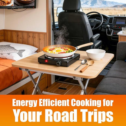 Portable Hot Plate, 1500W Cast Iron Single Countertop Burner, Electric Stove with 5 Levels Adjustable Temperature, Cooktop for Home RV Camping, Easy to Clean, Black