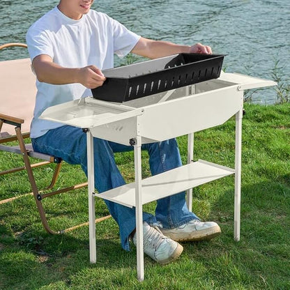 GIZNXBA Portable Charcoal Grill Foldable, Portable BBQ Charcoal Grill with Shelf, BBQ Lamb Skewer Folded Camping Barbecue Grill for Garden Backyard Party Picnic Travel Outdoor(Color:/Black)