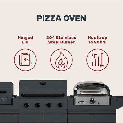 Tytus 4-Burner Gas Grill, Two Prep Carts, Charcoal Grill, and Pizza Oven | Anaheim Modular Outdoor Kitchen, Grill for Outdoor Cooking, Kitchen Island for BBQ, Included Cover, Light, and Pizza Tool Kit