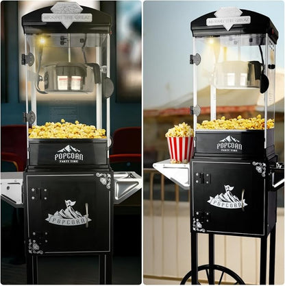 10 Oz Nostalgia Professional Popcorn Maker Cart, Mobile Popcorn Maker with Simple One-Touch & 3 Spoons, Movie Night Supplies for Home, Red