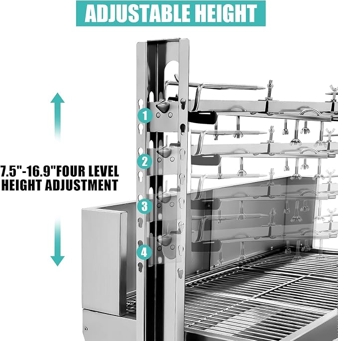 48.6" Electric Rotisserie Grill, Pig Lamb Spit Roaster Stand - 176 Lbs Capacity, Adjustable Height, BBQ Charcoal Rotisserie Grill Kit - Stainless Steel For Outdoor Party Camping
