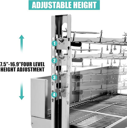 48.6" Electric Rotisserie Grill, Pig Lamb Spit Roaster Stand - 176 Lbs Capacity, Adjustable Height, BBQ Charcoal Rotisserie Grill Kit - Stainless Steel For Outdoor Party Camping