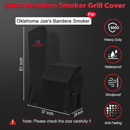 Smoker Cover for Oklahoma Joe's Bandera & Rivergrille Rustler Vertical Offset Smoker - 600D Premium Grill Cover Waterproof for Oklahoma Joe's Vertical Smoker Grill