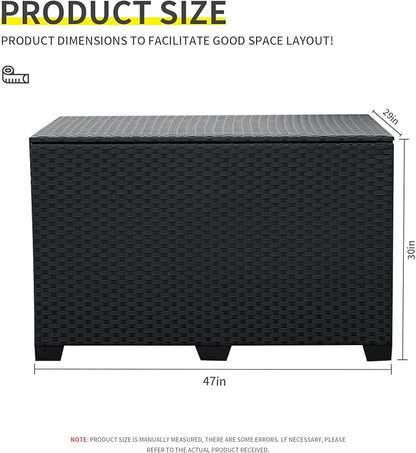 Lviden 140 Gallon Outdoor Storage Box Wicker Patio Storage Bin with Waterproof Lining Bag Deck Box and Cushion Storage Bin Outdoor, Black