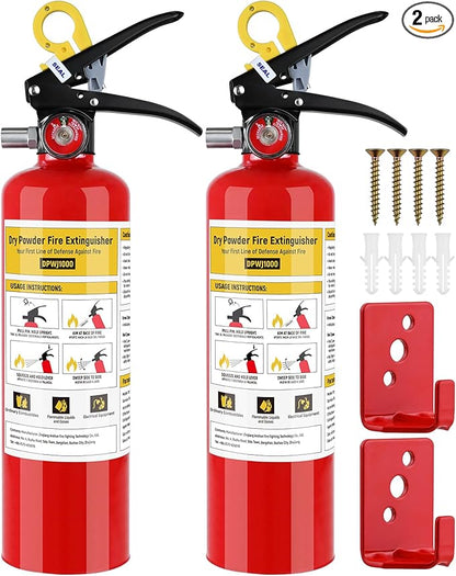 2Pack ABC Fire Extinguisher for Home, 1-A:10-B:C Rated Dry Chemical Extinguisher, Extintor Para Carro Fire Safety Equipment with Quick-Release Handle for Kitchen, Business, Vehicle