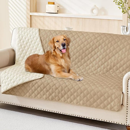 Smiry Waterproof Reversible Pet Couch Covers for Dogs | Pet Friendly, Soft Fabric, Washable Sofa Furniture Protector for Dogs Cat Kids, Checkered (52"x82", Camel/Beige)