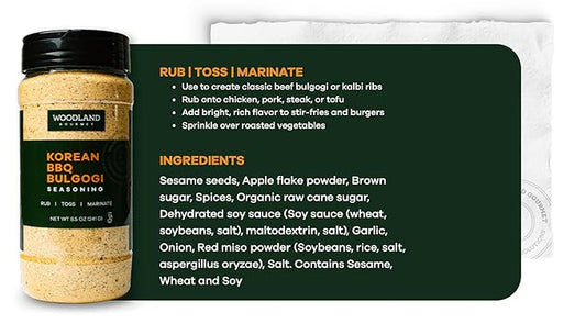 Korean BBQ Bulgogi Seasoning, 8.5 oz – Sweet & Savory Soy, Garlic, Sesame & Brown Sugar Blend for Beef, Chicken & Stir Fry – Korean Marinade Spice by Woodland Gourmet