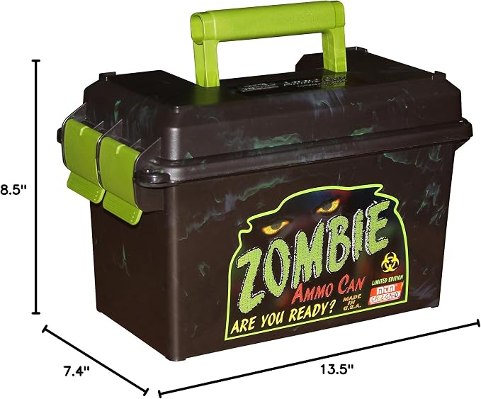 MTM AC50Z Ammo Can, 50-Caliber, Heavy-Duty Dual Latching System, Rugged Polypropylene Plastic, O-Ring Seal System, Water Resistant, Bulk Ammo Storage, USA Made, Zombie