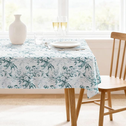 H.VERSAILTEX Linen Table Cloths Floral Printed Tablecloth Spill-Proof Waterproof Table Cover for Dining Buffet Feature Soft and Thick Fabric Wrinkle Free, 60 x 84 Inch, Vintage Botanical - Blue