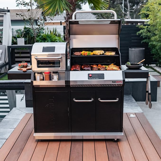 Neevo 44,000 BTU Liquid Propane Gas Grill with Built-in Air Fryer – 714.3 sq. in. Cooking Area, Smart Outdoor BBQ with Cast Iron Grates, App Connectivity & Electronic Controls, Model 720-1055
