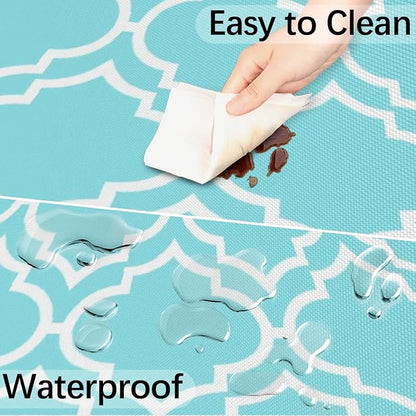 Fitted Round Tablecloth with Umbrella Hole and Zipper Aqua Blue Moroccan Outdoor Elastic Table Cloth 36"-44" Oil-Proof Waterproof Patio Table Cover for Dining Picnic Party
