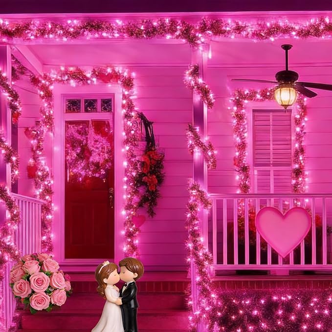 Pink Valentine's Lights，Valentine's Day Decoration 150 Count 31.9ft UL Certified Mini Bulb String Light for Outdoor Christmas Garland Tree Garden Party Patio Wedding