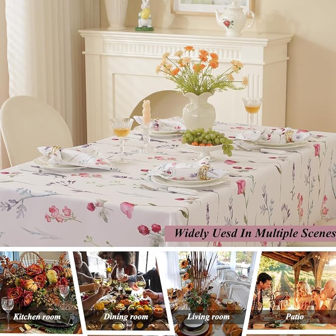 SASTYBALE Summer Floral Tablecloth 60x102 Inch | Water Resistant, Anti-Wrinkle, Soft, Rectangular, For Outdoor Patio Garden Party Picnic BBQ
