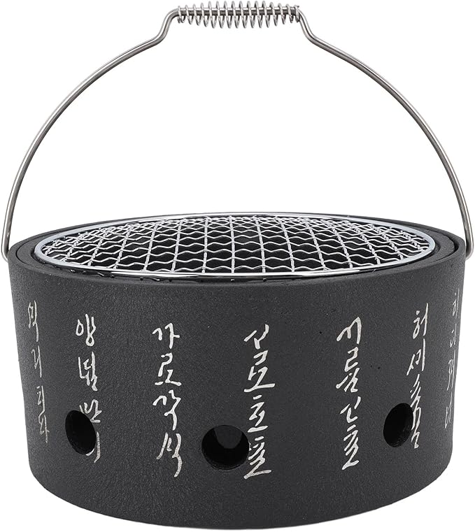 Portable BBQ and Tea Making Charcoal Stove Aluminum Stainless Steel Multifunctional Grill with Handle for Camping (L)