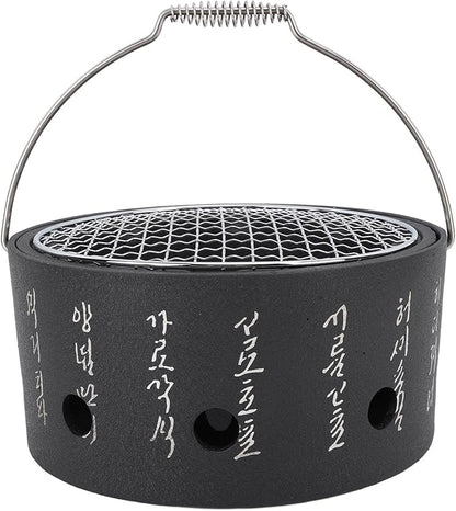 Portable BBQ and Tea Making Charcoal Stove Aluminum Stainless Steel Multifunctional Grill with Handle for Camping (L)