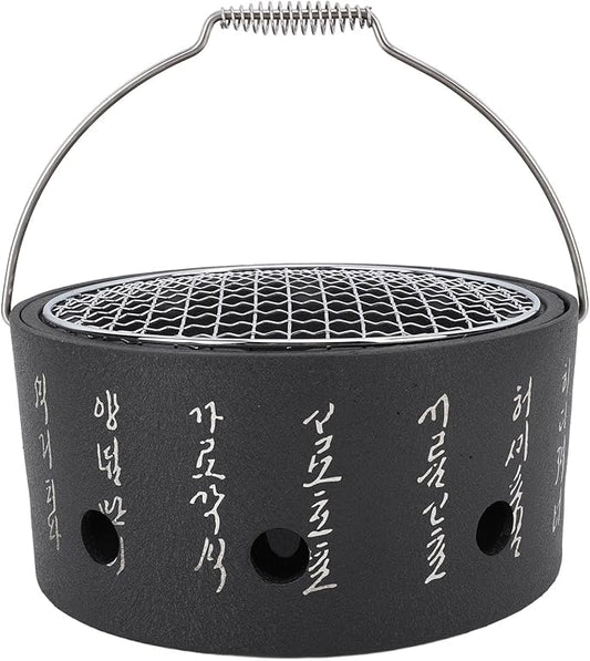 Portable BBQ and Tea Making Charcoal Stove Aluminum Stainless Steel Multifunctional Grill with Handle for Camping (L)