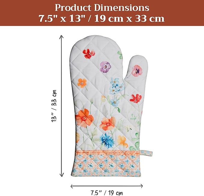 Maison d'Hermine Oven Gloves 100% Cotton Oven Mitt 7" x 13" with Loop Heat Resistant BBQ Cooking Gloves Baking Grilling Kitchen Hotel Home Farmhouse Spring Summer (Pack of 1, Summer Whisper)