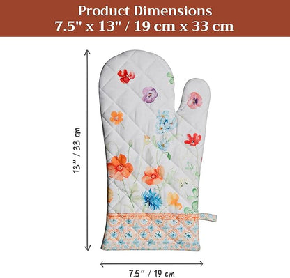 Maison d'Hermine Oven Gloves 100% Cotton Oven Mitt 7" x 13" with Loop Heat Resistant BBQ Cooking Gloves Baking Grilling Kitchen Hotel Home Farmhouse Spring Summer (Pack of 1, Summer Whisper)