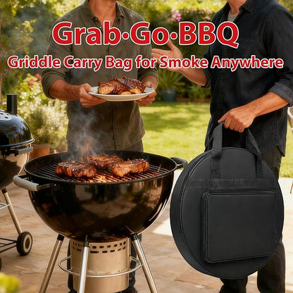 DELSbbq 22" Round Griddle Storage Bag, Heavy-Duty Griddle Cover for Weber 3400382 7435 7436 8835, Waterproof 600D Fabric Carrying Case with Padded Handles Extra Pocket for Outdoor Camping & Travel
