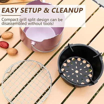 Portable Charcoal Grill, Small Grill with Handle for Outdoor Cooking, Stainless Steel Charcoal for Backyard, Olive Green