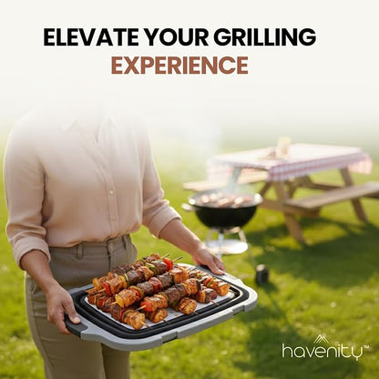 BBQ Prep Tub 2 Pack (8L+16L) - Multifunctional Collapsible Camping Cutting Board with Upgraded Locking lid, Meal Prep Meat Storage Container Perfect for Grilling, Outdoor Cooking (Large + XL)