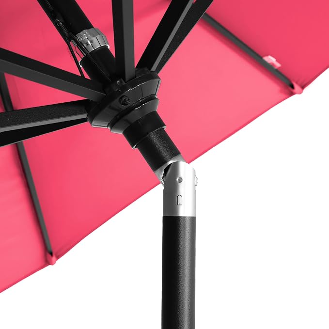 California Umbrella 12-Year-Non-Fading, 9Ft Premium Sunbrella Patio Umbrella, Hand-Crank, Button-Tilt, Black Frame, Hot Pink Fabric