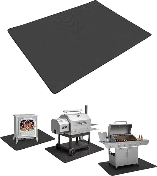 UNCO- Under Grill Mats for Outdoor Grill, 60" x 36", Black Double-Sided, Fireproof, Reusable, Portable, 3 Layers, Waterproof & Easy to Clean, Grill Matt for Outdoor Grill Deck Protector