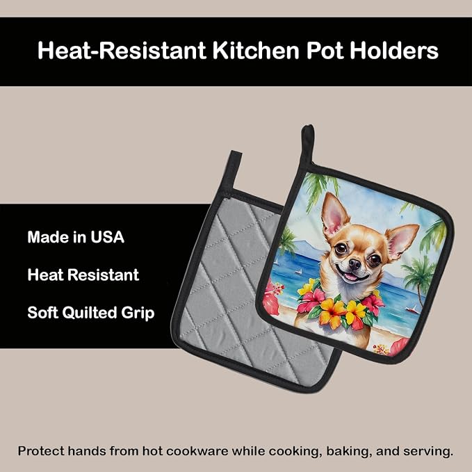 Caroline's Treasures Chihuahua Luau Pair of Pot Holders Kitchen Heat Resistant Pot Holders Sets Oven Hot Pads for Cooking Baking BBQ, 7 1/2 x 7 1/2