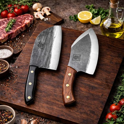 COOLINA The Real Duo Lixy & Promaja High Carbon Steel Knife Set | Versatile Handmade Knives for Chopping & Dicing, Full Tang, Ergonomic Handles | Perfect for BBQ & Grill