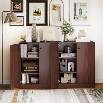 Giantex 2 Door Storage Base Cabinet (Brown) | 3-Tier Base Cabinet with Non-Slip Foot Pads, Kitchen Cupboard Storage Organizer for Living Room, Hallway, Entryway, Office