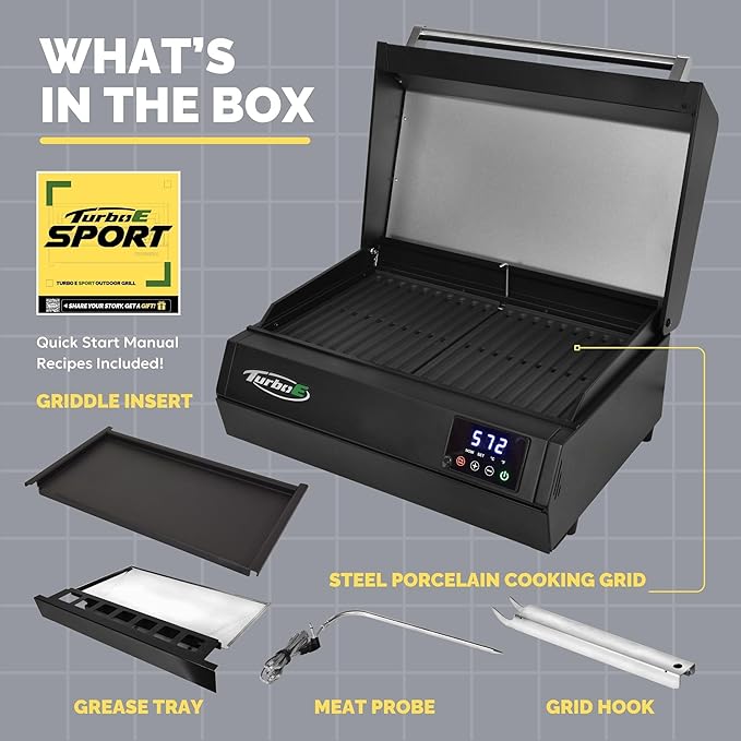 Turbo E Sport Compact Electric Grill, 1700W Infrared, Digital Display with Probe, Apartment Friendly