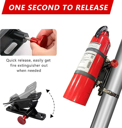 Quick Release Fire Extinguisher Mount - Aluminum Adjustable UTV Roll Bar Fire Extinguisher Holder Mounting Bracket Compatible with Jeep Wrangler TJ JK JL JKU Polaris RZR Ranger Can-Am X3 Universal