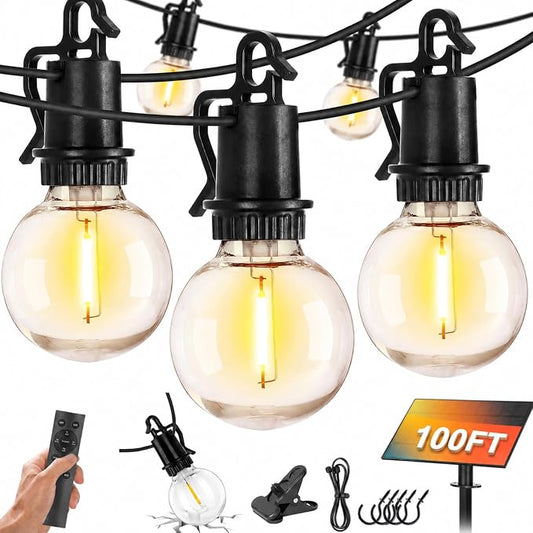ZJOJO 100FT Solar String Lights Outdoor Waterproof, Solar String Lights | Remote,USB Charging,32 LED Shatterproof,Dimmable Outdoor Lights Long Last for Garden, Patio, Backyard, Camping Lighting