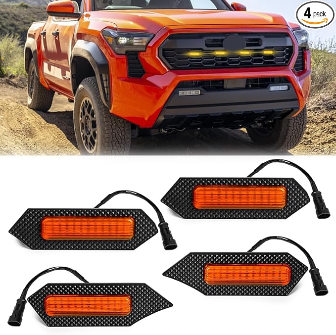 Amber LED Grille Lights For Tacoma TRD Sport 2024 2025, 4Pcs Front Grill Light Kit with Wire Harness And Fuse
