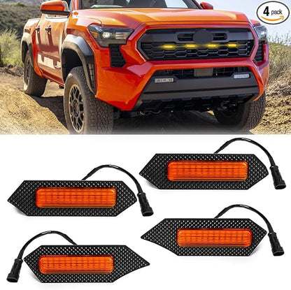 Amber LED Grille Lights For Tacoma TRD Sport 2024 2025, 4Pcs Front Grill Light Kit with Wire Harness And Fuse