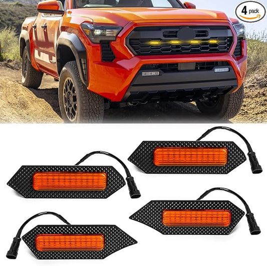 Amber LED Grille Lights For Tacoma TRD Sport 2024 2025, 4Pcs Front Grill Light Kit with Wire Harness And Fuse