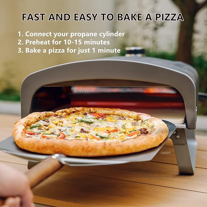 Outdoor Pizza Oven, Portable Gas Pizza Oven with 13x13in Pizza Stone for Outside Cooking, Backyard Pizza Maker, Pizza Accessory Ideal for Outdoor Kitchen and Party, Great Gift PS100