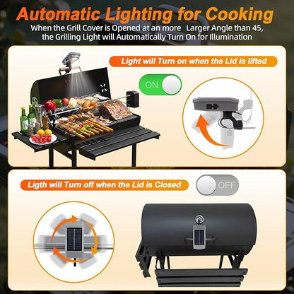 Grill Lights for Outdoor Grill with USB-C & Solor Rechargeable Battery,2-Level Brightness and 360° Rotatable Head, LED Grill Light for Griddle Accessories, LED Grilling Gifts or Camping Light