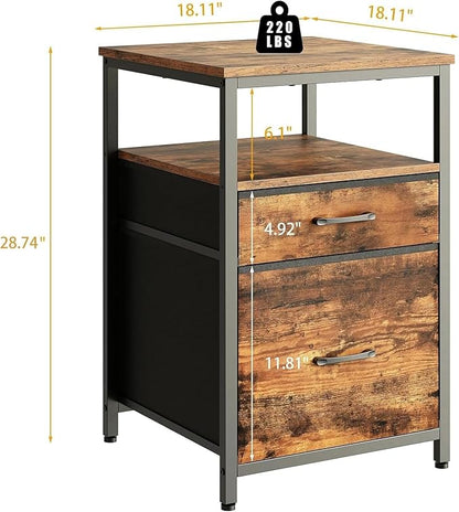 Herture Mini Fridge Stand with 3 Storage, Mini Fridge Cabinet, Beverage Fridge Table, Heavy Duty 18.11" L* 18.11" W Tabletop, for Dorm, Apartment,Office, Bedroom Rustic Brown HB03BXN