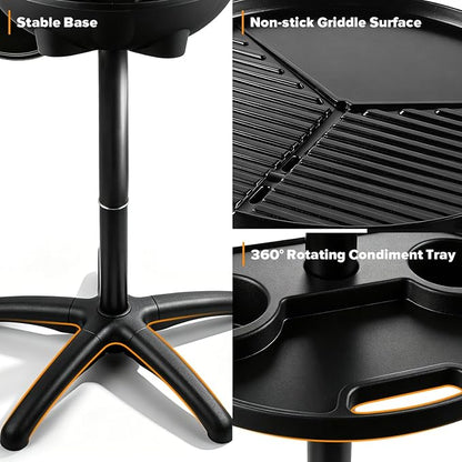 Electric Grill, Techwood 2-in-1 Portable Indoor/Outdoor Grill, 1750W Removable Stand Grill with Nonstick Plate, Electric Griddle for Camping, Patio & Backyard, Stand/Tabletop Options for Cookouts