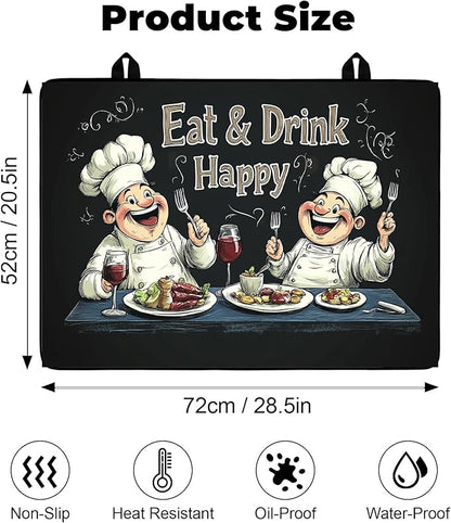 Heat-Resistant Glass Stove Top Cover with Anti-Slip Rubber Coating – Electric Stove Protector, Scratch-Resistant, Counter Space Decor Mat (Chef, 28.5"L x 20.5"W)