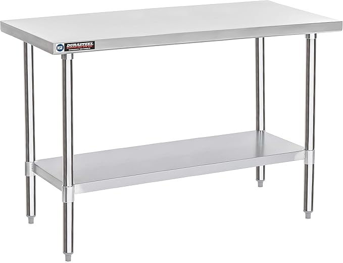 DuraSteel 24x60 Stainless Steel Work Table - NSF Commercial Prep Metal Table w/Adjustable Under Shelf - Kitchen Outdoor Pizza Oven Stand, Garage Workbench, Laundry Utility Worktable - 350 lb Capacity