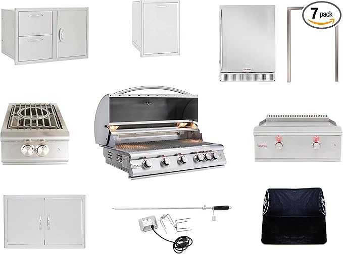 BLAZE BBQ Outdoor Grill Package 2 of 40” LTE Built-in Propane Gas Grill, LTE Gas Griddle, Power Burner, 32” Door & Two Drawers Combo, Trash Drawer, Double Access Door, Refrigerator, and Accessories